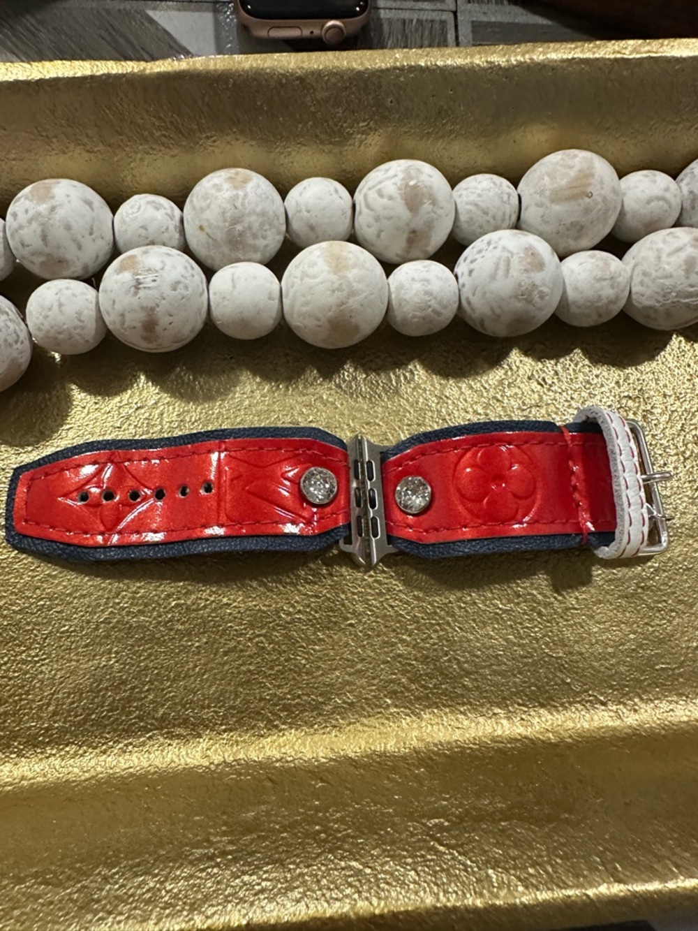 Louis Vuitton red and navy Apple Watch Band -size 2 large adapters - Picture 4 of 4